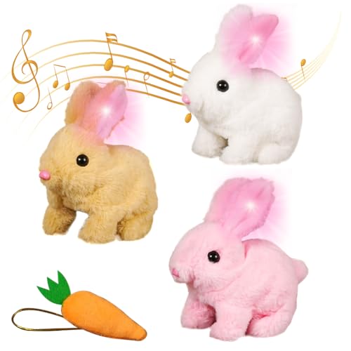 Topbashgo Ostergeschenke Kinder, Leuchtendes Kaninchenspielzeug mit Karotte, Hasen Spielzeug, Haustier Plüschhasenspielzeug, Ostern Geschenke Kinder (3pcs) von Topbashgo