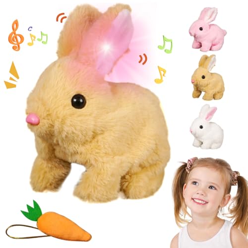 Topbashgo Ostergeschenke Kinder, Leuchtendes Kaninchenspielzeug mit Karotte, Hasen Spielzeug, Haustier Plüschhasenspielzeug, Ostern Geschenke Kinder (Braun) von Topbashgo