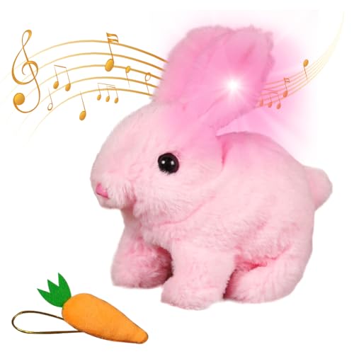 Topbashgo Ostergeschenke Kinder, Leuchtendes Kaninchenspielzeug mit Karotte, Hasen Spielzeug, Haustier Plüschhasenspielzeug, Ostern Geschenke Kinder (Rosa) von Topbashgo