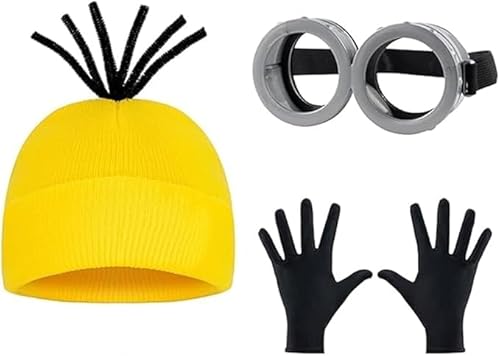 Topcosplay 3-teiliges Set für Halloween-Kostüm-Accessoires, Outfit, Brille, gelbe Beanie-Mütze, schwarze Handschuhe Topcosplay 3-teiliges Set für Halloween-Kostüm-Accessoires, Outfit, Brille, gelbe Beanie-Mütze, schwarze Handschuhe von Topcosplay