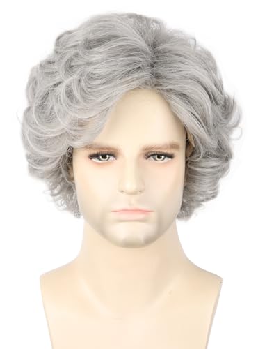 Topcosplay Hellbraun Perücke Kurz, Lockige Perücke Herren, Natürlich Perrücke Layered für Halloween Cosplay Karneval täglichen Tragen (Grau) von Topcosplay