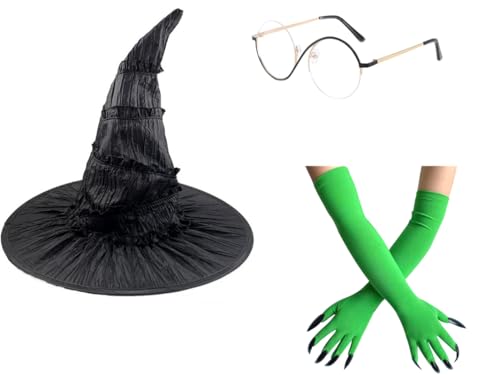 Topcosplay Hexenhut Zaubererhut Witch Hat Cosplay Hut Zubehör Kostüm (Hut Handschuhe Brille) von Topcosplay