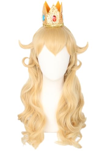 Topcosplay Prinzessin Pfirsich Perücke mit Krone Peach Prinzessin Perücke Lange Frauen Mädchen Blond Perücke für Cosplay Halloween (Damen) von Topcosplay