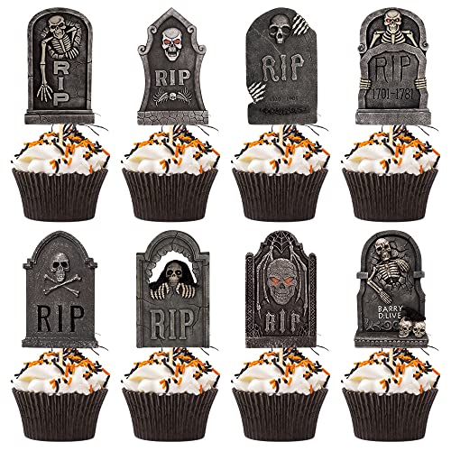 24 Stück Halloween-Grabstein-Cupcake-Topper, schreckliche Grabsteine, Friedhofs-Kuchenspieße, gruselige Cupcake-Dekoration für Halloween-Partyzubehör 24 Stück Halloween-Grabstein-Cupcake-Topper, schreckliche Grabsteine, Friedhofs-Kuchenspieße, gruselige Cupcake-Dekoration für Halloween-Partyzubehör von Topfunyy