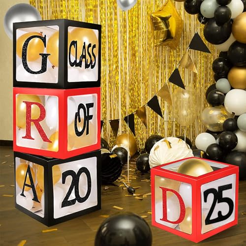 Ballonboxen für die Abschlussfeier 2024 – 4er-Pack schwarze und rote Ballonboxen mit den Buchstaben „GRAD“, „Class of 2024“ und „Proud of You“ für College- und Highschool-Abschlussfeier-Dekorationen Ballonboxen für die Abschlussfeier 2024 – 4er-Pack schwarze und rote Ballonboxen mit den Buchstaben „GRAD“, „Class of 2024“ und „Proud of You“ für College- und Highschool-Abschlussfeier-Dekorationen von Topfunyy