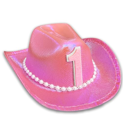 Cowgirl-Hut zum 1. Geburtstag, rosa Cowgirl-Party-Dekoration für Mädchen, Hut, glitzernd, erste Rodeo-Geburtstagsparty-Krone für Western-Baby-Kleinkind-Disco-Cowgirl-Babyparty-Dekoration (Rosa) von Topfunyy
