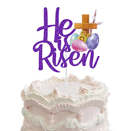 He is Risen Cake Topper, lila Glitzer Jesus Osterkuchen Pick für Jesus Ostern Christliche Urlaub Kreuz Party Kuchen Dekoration He is Risen Cake Topper, lila Glitzer Jesus Osterkuchen Pick für Jesus Ostern Christliche Urlaub Kreuz Party Kuchen Dekoration von Topfunyy