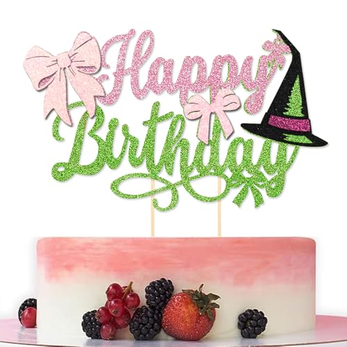 Rosa Grün Hexe Cake Topper – Glitzer Schleife Prinzessin und Hexe Kuchendeko für Halloween Fantasy Geburtstagsfeier von Topfunyy
