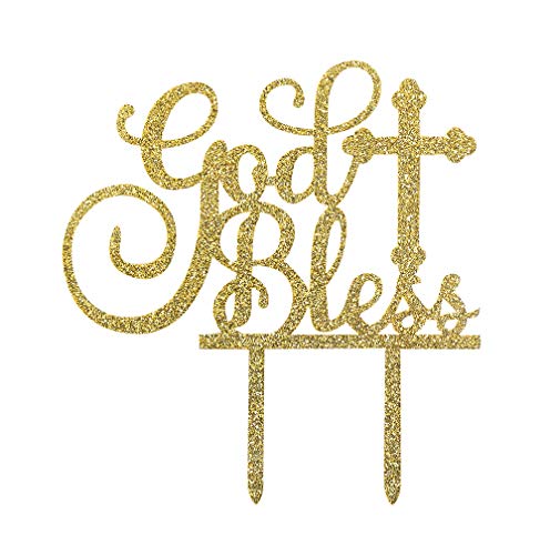 Topfunyy „God Bless“-Kuchenaufsatz aus glänzendem Gold, Acryl-Aufsatz für Taufe, Erstkommunion, Babyparty, Party-Dekoration Topfunyy „God Bless“-Kuchenaufsatz aus glänzendem Gold, Acryl-Aufsatz für Taufe, Erstkommunion, Babyparty, Party-Dekoration von Topfunyy