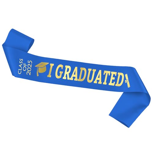 Topfunyy 2025 Blaue Schärpe für den Schulabschluss, goldener Glitzer-Buchstabe „I Graduated“, Schärpe mit blauen Flecken für 2025-Abschlussparty-Zubehör Topfunyy 2025 Blaue Schärpe für den Schulabschluss, goldener Glitzer-Buchstabe „I Graduated“, Schärpe mit blauen Flecken für 2025-Abschlussparty-Zubehör von Topfunyy