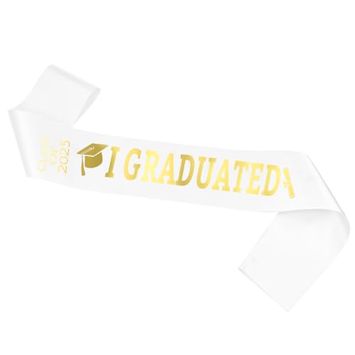 Topfunyy 2025 Weiße Abschlussschärpe Gold Glitzer Buchstabe "I Graduated" Fleck Schärpe für 2025 Abschlussfeier Party Supplies Topfunyy 2025 Weiße Abschlussschärpe Gold Glitzer Buchstabe "I Graduated" Fleck Schärpe für 2025 Abschlussfeier Party Supplies von Topfunyy