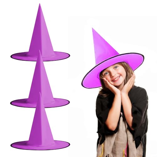 Topfunyy 3er Set Halloween Hexenhüte – Lila Hexenhüte für Halloween Partydeko, Kostümzubehör & Dekoration für Zuhause von Topfunyy