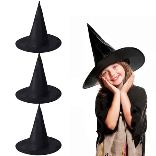 Topfunyy 3er Set Halloween Hexenhüte – Schwarze Hexenhüte für Halloween Partydeko, Kostümzubehör & Dekoration für Zuhause von Topfunyy