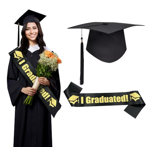 Topfunyy Abschlusskappe Bachelor-Hut-Kappe mit Schärpe „I Graduated“ für Partygeschenke zur Abschlussfeier 2025 von Topfunyy