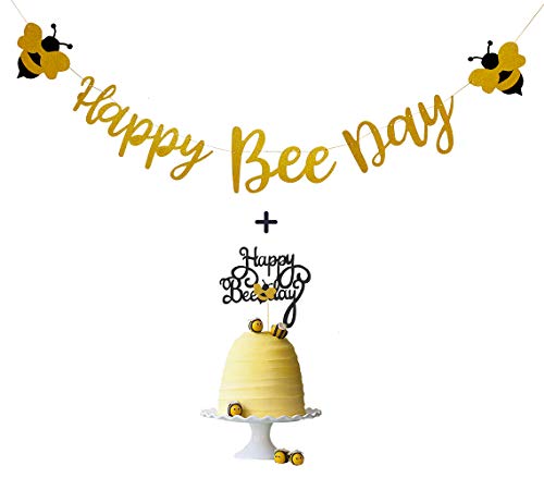 Topfunyy Happy Bee Day Banner und Gold Glitter Happy Bee Day Tortenaufsatz für Hummel-Themen-Geburtstagsparty Topfunyy Happy Bee Day Banner und Gold Glitter Happy Bee Day Tortenaufsatz für Hummel-Themen-Geburtstagsparty von Topfunyy