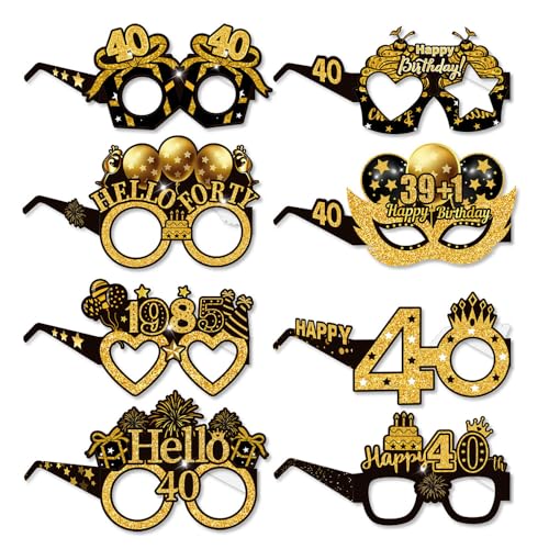 Topfunyy Papierbrillen zum 40. Geburtstag, Dekorationen für Männer und Frauen, 8 Stück, Schwarz / Gold, Happy 40th Birthday, Papierbrillen, Foto-Requisiten für 40 Jahre alte Geburtstagsparty-Zubehör Topfunyy Papierbrillen zum 40. Geburtstag, Dekorationen für Männer und Frauen, 8 Stück, Schwarz / Gold, Happy 40th Birthday, Papierbrillen, Foto-Requisiten für 40 Jahre alte Geburtstagsparty-Zubehör von Topfunyy