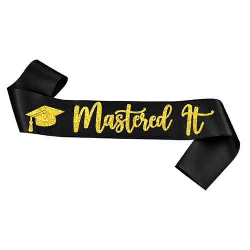 Topfunyy Schärpe „Mastered it“, Schwarze Schärpe „Congrats Grad“ für die Abschlussklasse 2025, Abschluss-Schärpe für Abschlussfeiern, Geschenke zum Master-Abschluss von Topfunyy