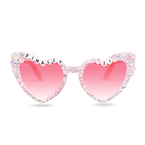 Topfunyy Sonnenbrille zum 21. Geburtstag –Rosa „Endlich 21“-Brille mit glitzernden Diamanten und Perlen für Partyzubehör zum 21. Geburtstag von Mädchen Topfunyy Sonnenbrille zum 21. Geburtstag –Rosa „Endlich 21“-Brille mit glitzernden Diamanten und Perlen für Partyzubehör zum 21. Geburtstag von Mädchen von Topfunyy