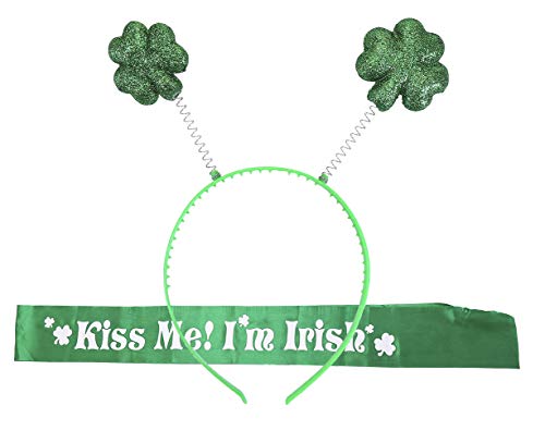Topfunyy St. Patrick's Day Irish Shamrock Stirnband und Kiss Me I'm Irish Schärpe für St. Patrick's Day Partyzubehör Topfunyy St. Patrick's Day Irish Shamrock Stirnband und Kiss Me I'm Irish Schärpe für St. Patrick's Day Partyzubehör von Topfunyy