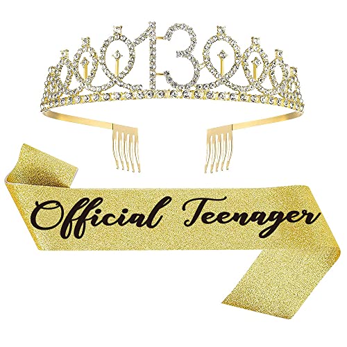 Topfunyy Tiara und Schärpe zum 13. Geburtstag – Teenager Schärpe Gold Kristall Krone Geburtstag Geschenk für Mädchen 13. Geburtstag Partyzubehör Topfunyy Tiara und Schärpe zum 13. Geburtstag – Teenager Schärpe Gold Kristall Krone Geburtstag Geschenk für Mädchen 13. Geburtstag Partyzubehör von Topfunyy