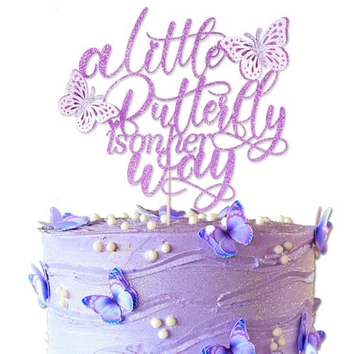 Tortenaufsatz „Ein kleiner Schmetterling ist unterwegs“, lila Schmetterlingsmotiv, ideal für Babyparty, Willkommensparty, Dekorationszubehör für die Gender-Reveal-Party Tortenaufsatz „Ein kleiner Schmetterling ist unterwegs“, lila Schmetterlingsmotiv, ideal für Babyparty, Willkommensparty, Dekorationszubehör für die Gender-Reveal-Party von Topfunyy