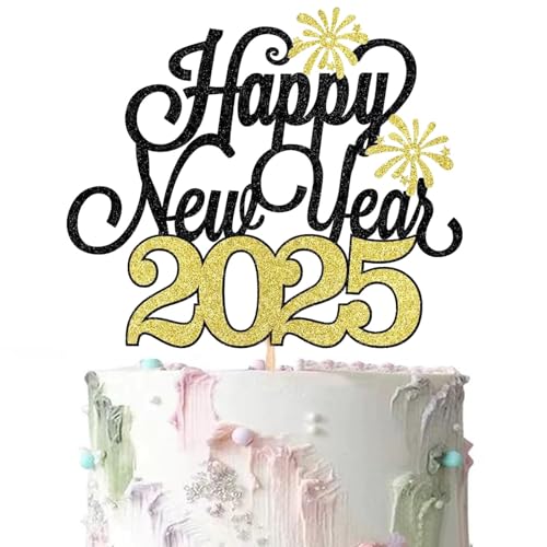 Tortenaufsatz „Frohes neues Jahr 2025“, Goldglitzer, ein Hoch auf 2025, Tortenaufsätze „Hallo 2025“ für Silvester 2025, Weihnachten, Party-Dekoration „Frohe Feiertage“ von Topfunyy