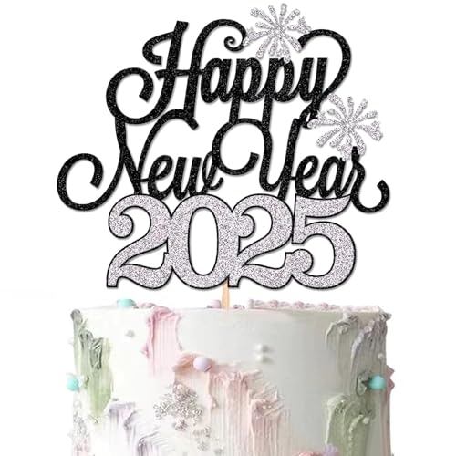 Tortenaufsatz „Frohes neues Jahr 2025“, silberner Glitzer, ein Hoch auf 2025, „Hallo 2025“-Tortenspieße für Silvester 2025, Weihnachten, Party-Dekoration „Frohe Feiertage“ von Topfunyy