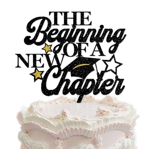 Tortenaufsatz "The Beginning of a New Chapter", schwarzer Glitzer, für Abschiedsparty, Abschlussfeier, Ruhestand, Verlobung, Babyparty, Party-Dekorationen von Topfunyy