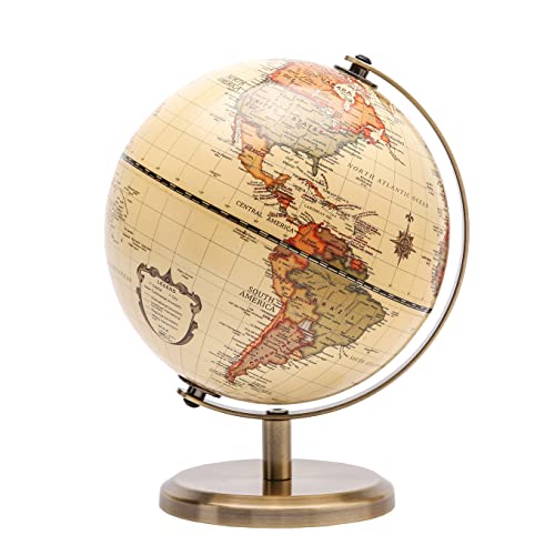 TOPGLOBE 14cm Antiker Globus- Englische Karte - Metallbasis Bronzierte Farbe - Pädagogische/geografische/moderne Schreibtischdekoration - für Schule, Zuhause und Büro von Topglobe