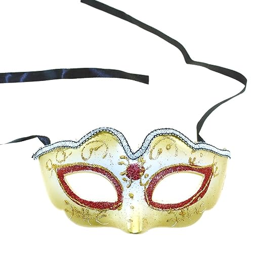 Topkids Accessories Maskerade Maske für Damen Herren, venezianische Maske Halloween Maske, Masken für Maskerade Ball, Verkleidung Erwachsene, Cosplay Zubehör (Glitzer Rot, Gold, Gelb) von Topkids Accessories