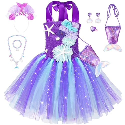 Topney Kleine Meerjungfrau Tutu Kleid für Mädchen – Prinzessin Meerjungfrau Arielle Kostüm mit Stirnband, Tasche, Halskette, Ohrring, Armband, Violett, 5T, 5-6 Jahre Topney Kleine Meerjungfrau Tutu Kleid für Mädchen – Prinzessin Meerjungfrau Arielle Kostüm mit Stirnband, Tasche, Halskette, Ohrring, Armband, Violett, 5T, 5-6 Jahre von Topney