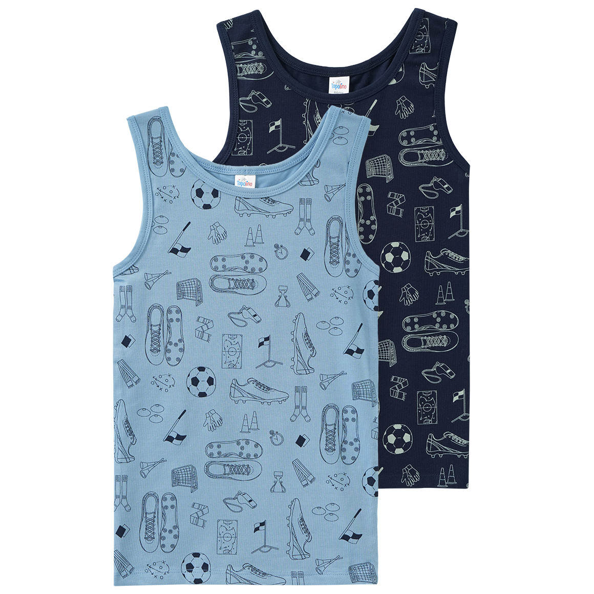 2 Jungen Unterhemden mit Fußball-Motiven 2 Jungen Unterhemden mit Fußball-Motiven von Topolino