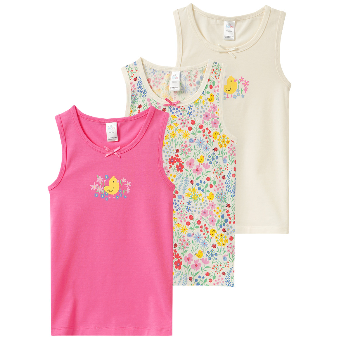 3 Mädchen Unterhemden mit Blumen-Print von Topolino