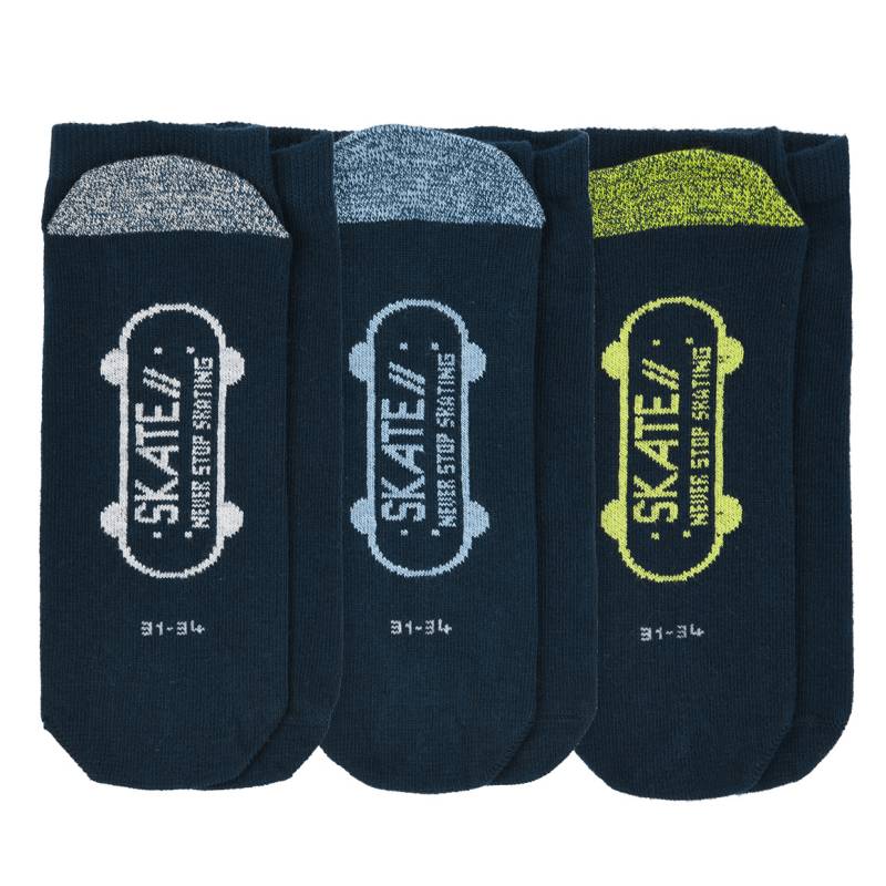 3 Paar Jungen Sneaker-Socken mit Skateboard von Topolino