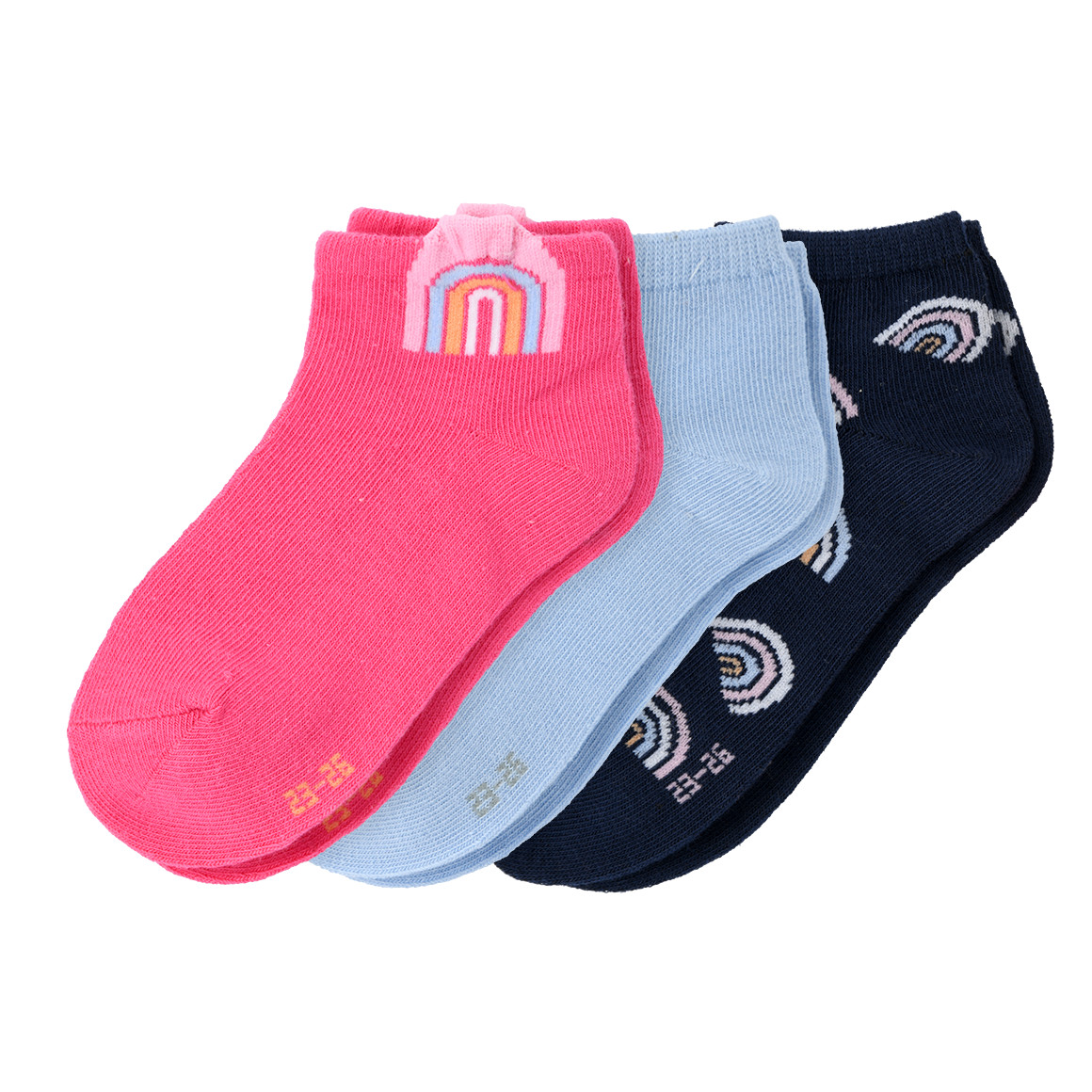 3 Paar Mädchen Sneaker-Socken mit Regenbögen von Topolino
