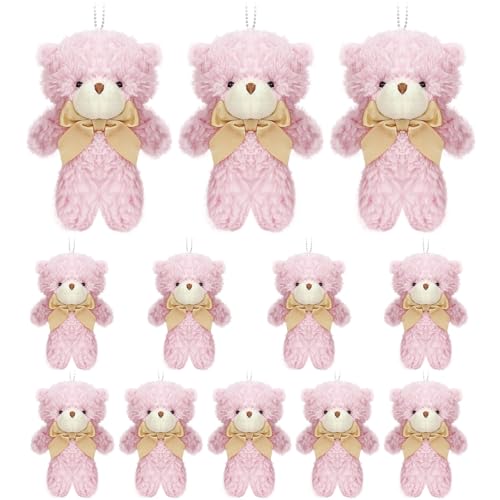 Topoloar 12 Stück Mini Rosa Stoffteddybären 12 cm (4,7 Zoll) – Kleine Plüschbären im Bulk-Set für DIY-Schlüsselanhänger, Geburtstagsfeiern, Baby-Shower (Rosa) von Topoloar