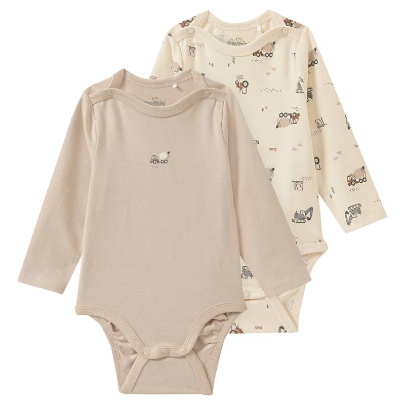 2 Baby Langarmbodys mit Fahrzeug-Prints 2 Baby Langarmbodys mit Fahrzeug-Prints von Topomini