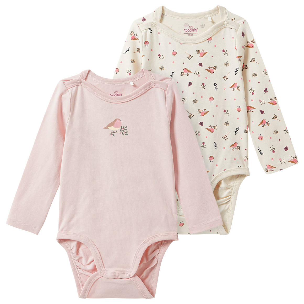 2 Baby Langarmbodys mit Vogel-Motiven 2 Baby Langarmbodys mit Vogel-Motiven von Topomini