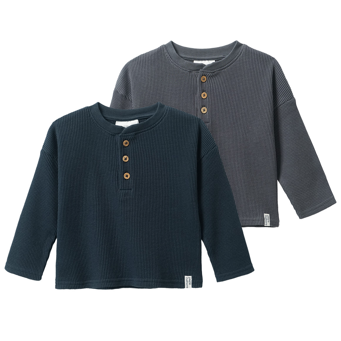 2 Baby Langarmshirts aus Waffel-Piqué von Topomini