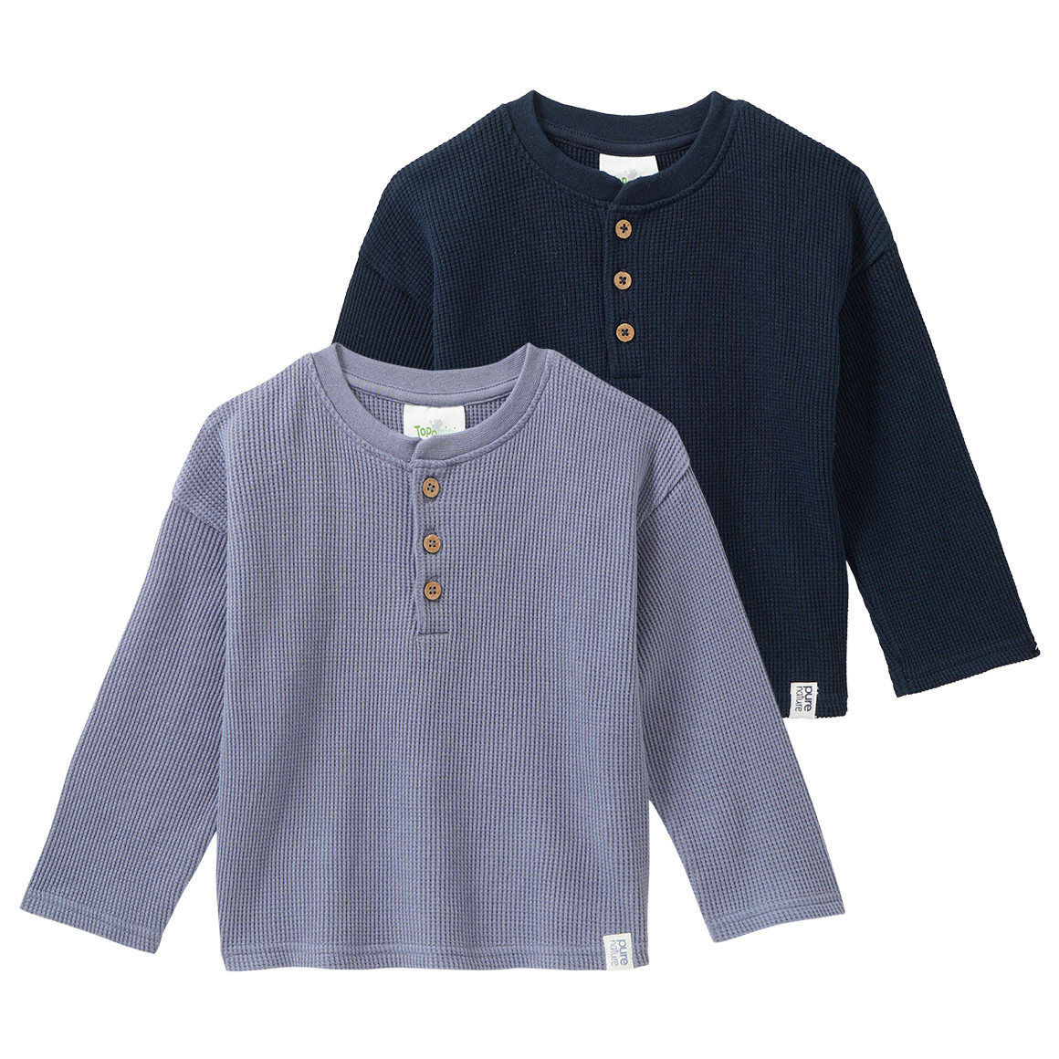2 Baby Langarmshirts aus Waffel-Piqué von Topomini