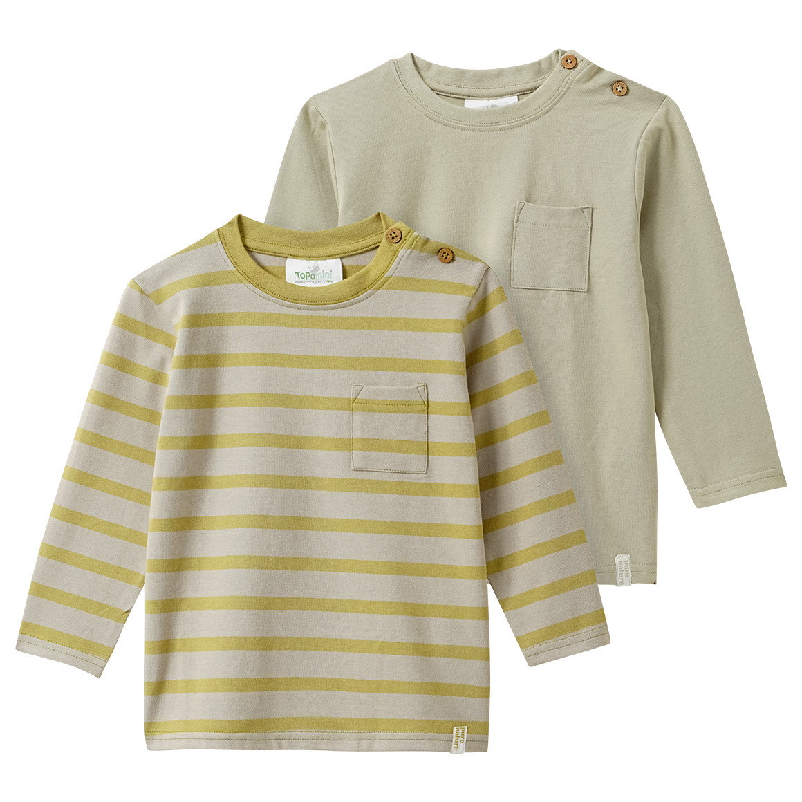 2 Baby Langarmshirts mit Brusttasche von Topomini