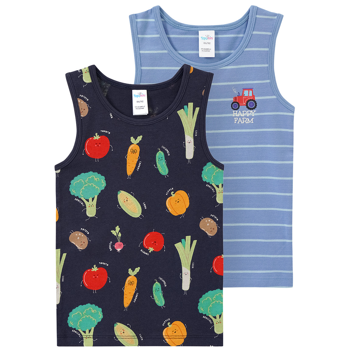 2 Baby Unterhemden mit Farm-Motiven von Topomini