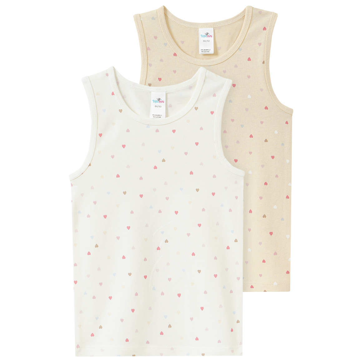 2 Baby Unterhemden mit Herzen allover 2 Baby Unterhemden mit Herzen allover von Topomini