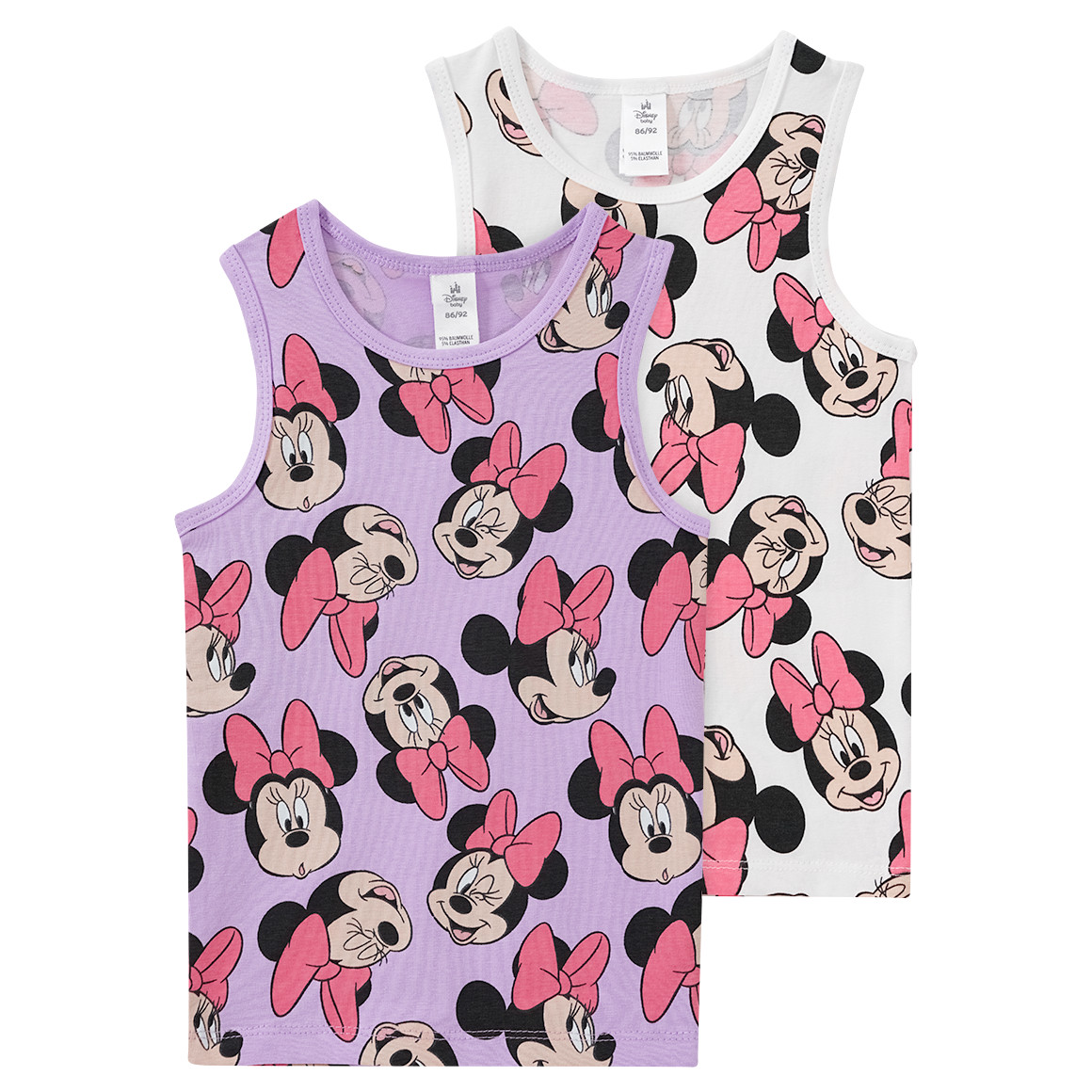 2 Minnie Maus Unterhemden mit Allover-Print 2 Minnie Maus Unterhemden mit Allover-Print von Topomini