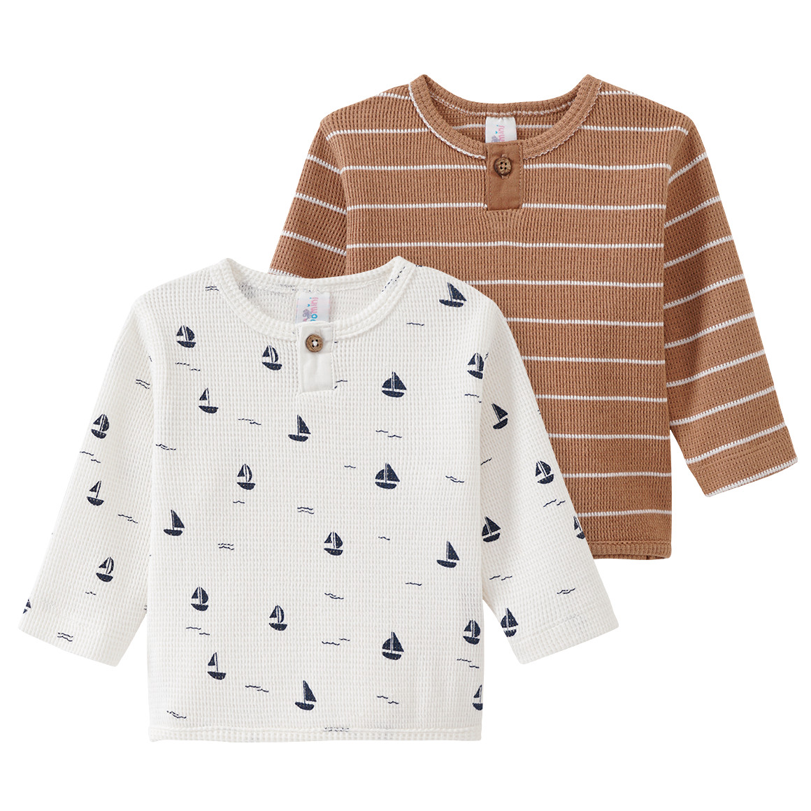 2 Newborn Langarmshirts aus Waffel-Piqué von Topomini