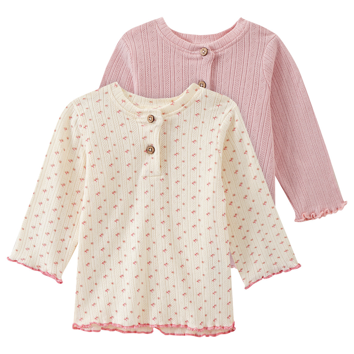 2 Newborn Langarmshirts mit Ajour-Muster 2 Newborn Langarmshirts mit Ajour-Muster von Topomini