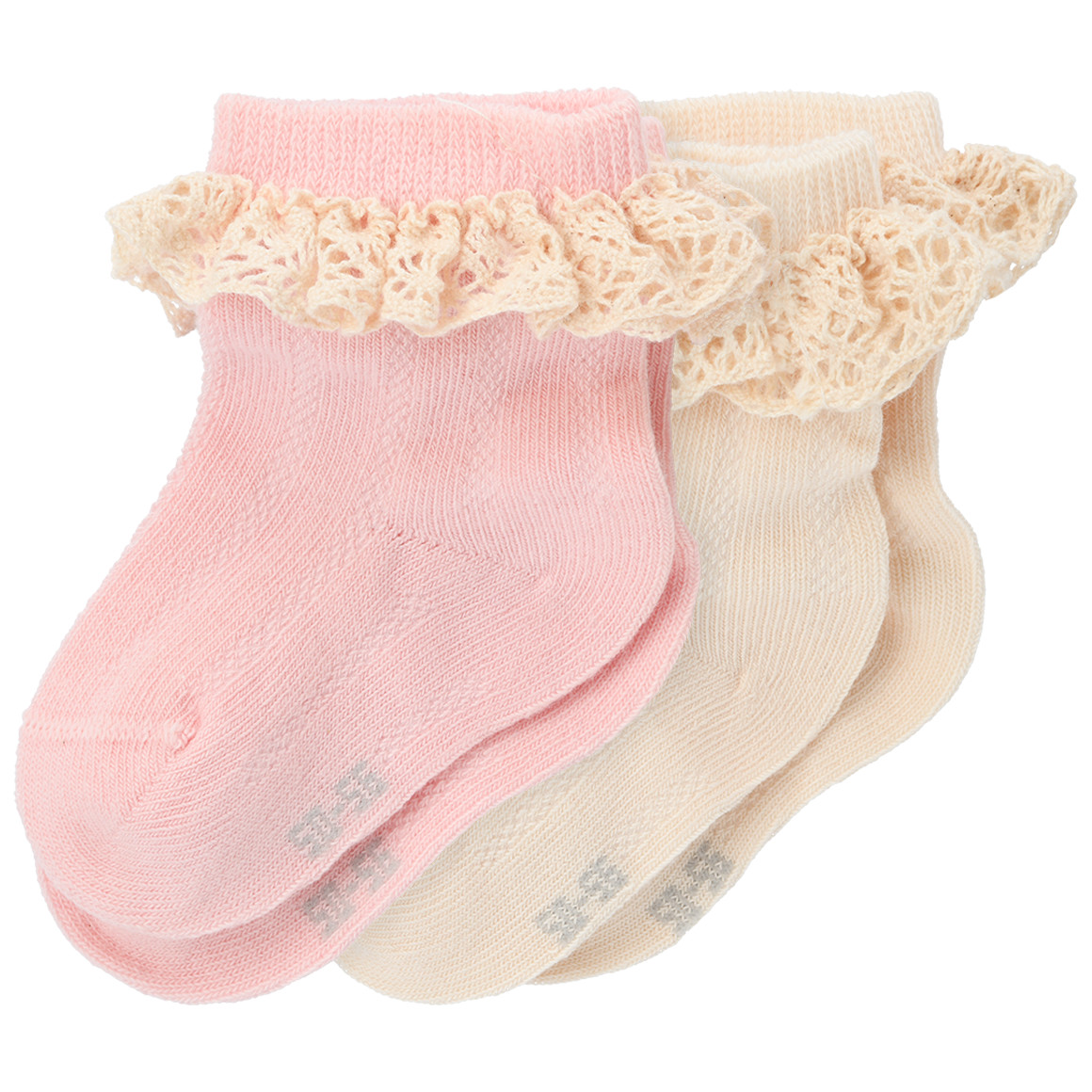 2 Paar Newborn Socken mit Spitzenrüsche von Topomini