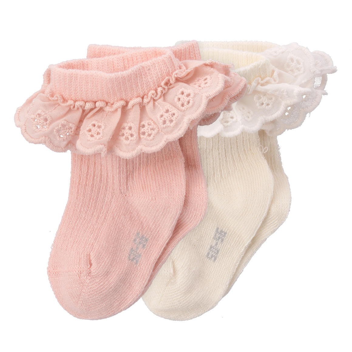 2 Paar Newborn Socken mit Spitzenrüsche 2 Paar Newborn Socken mit Spitzenrüsche von Topomini