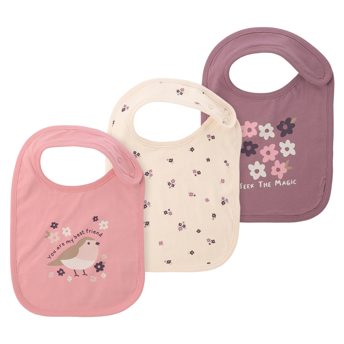 3 Baby Lätzchen mit Blumen-Motiven 3 Baby Lätzchen mit Blumen-Motiven von Topomini