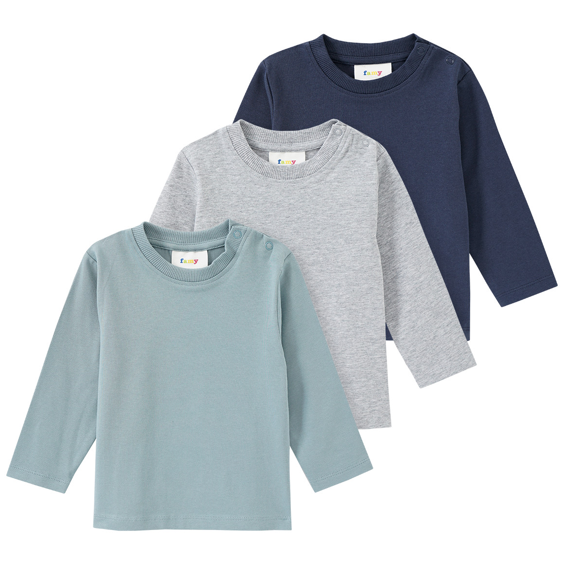 3 Baby Langarmshirts im Basic-Look von Topomini